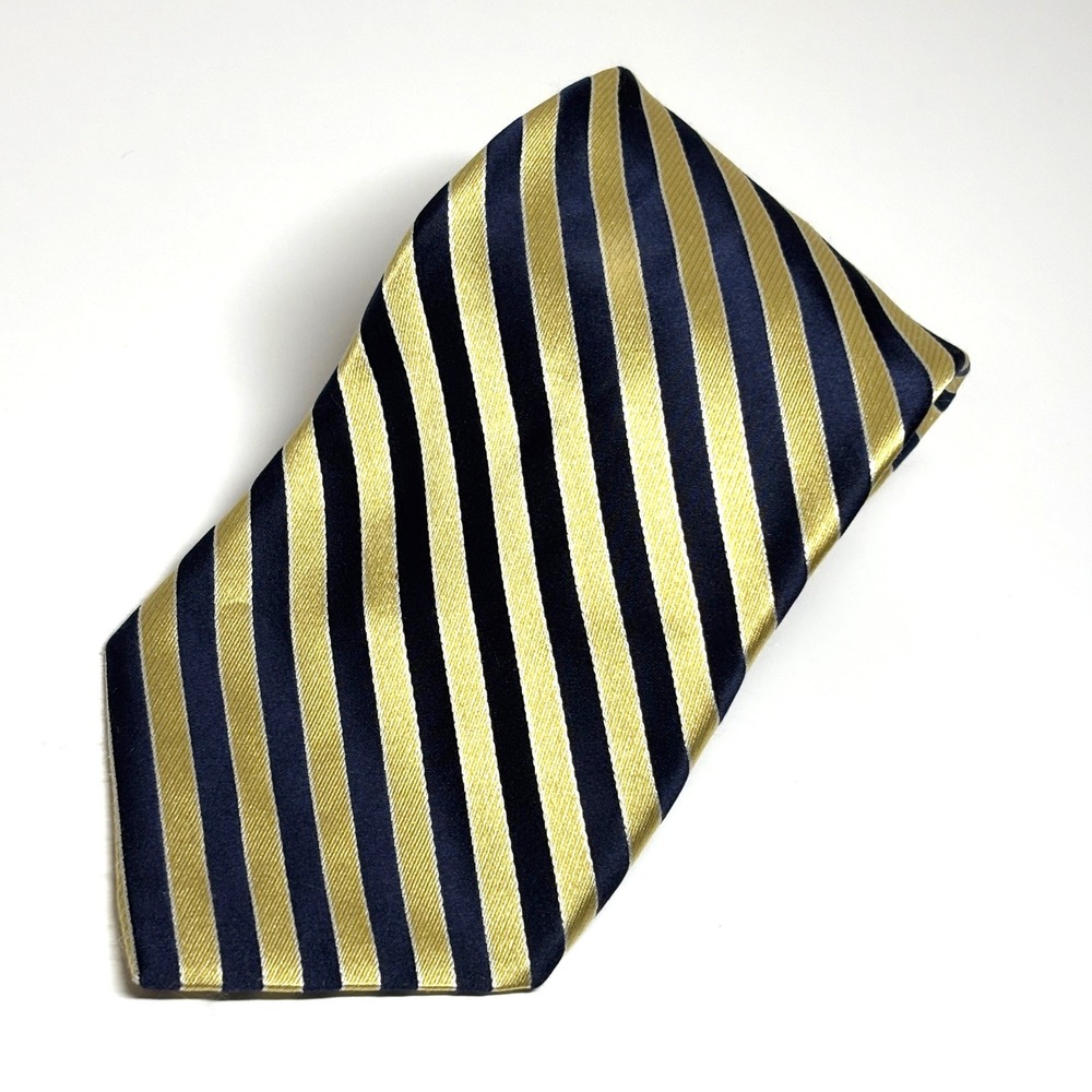 Nautica Silk Necktie Mens OS Navy Gold Striped Classic Professional Preppy